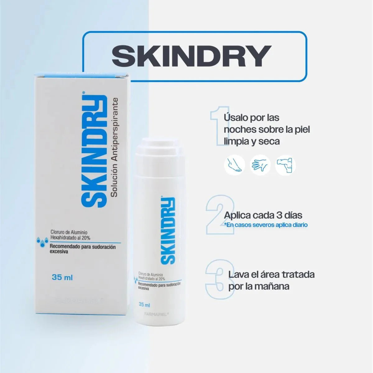 FARMAPIEL Skindry Antiperspirante 72h, Eficaz para Sudoración Excesiva, 35ml