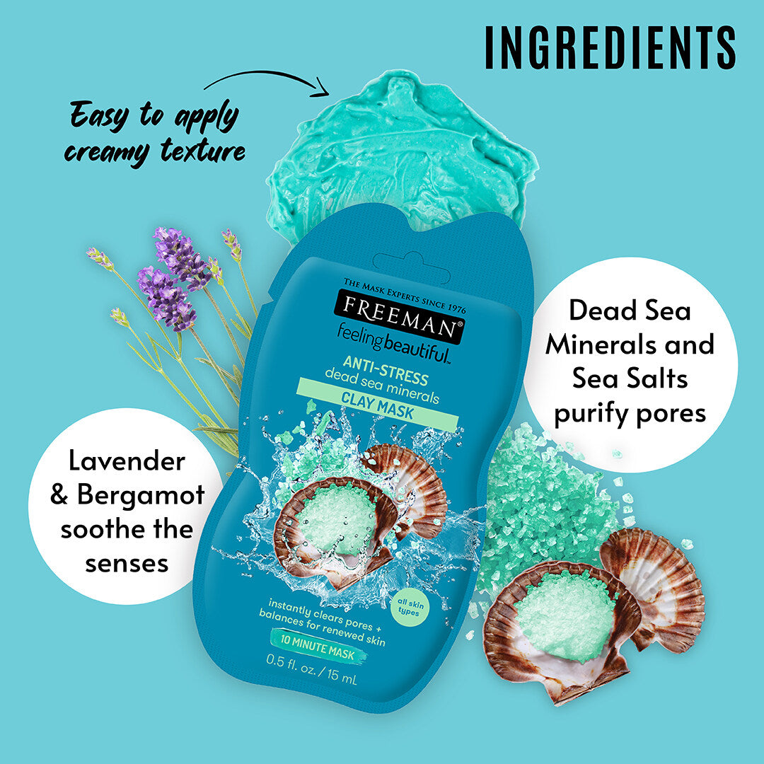 Freeman Blue Mask FREEMAN Sachet Dead Sea Minerals Clay Mask, Mascarilla Antiestrés 15ml ...