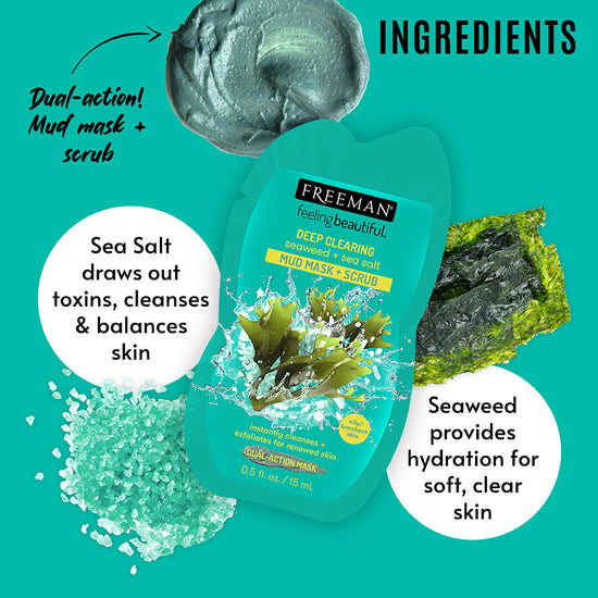 FREEMAN Clearing Seaweed + Sea Salt Mud Mask + Scrub 175ml