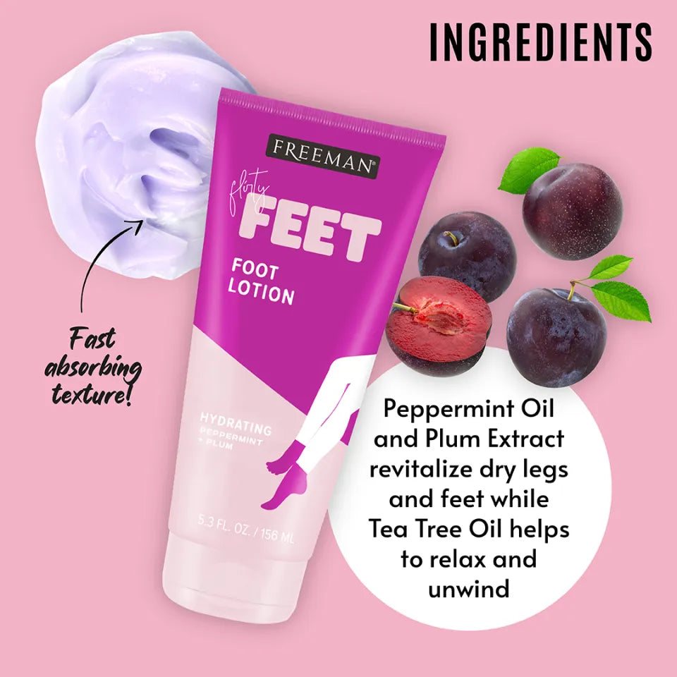 FREEMAN Flirty Feet Hydrating Foot Lotion, Peppermint & Plum 156ml