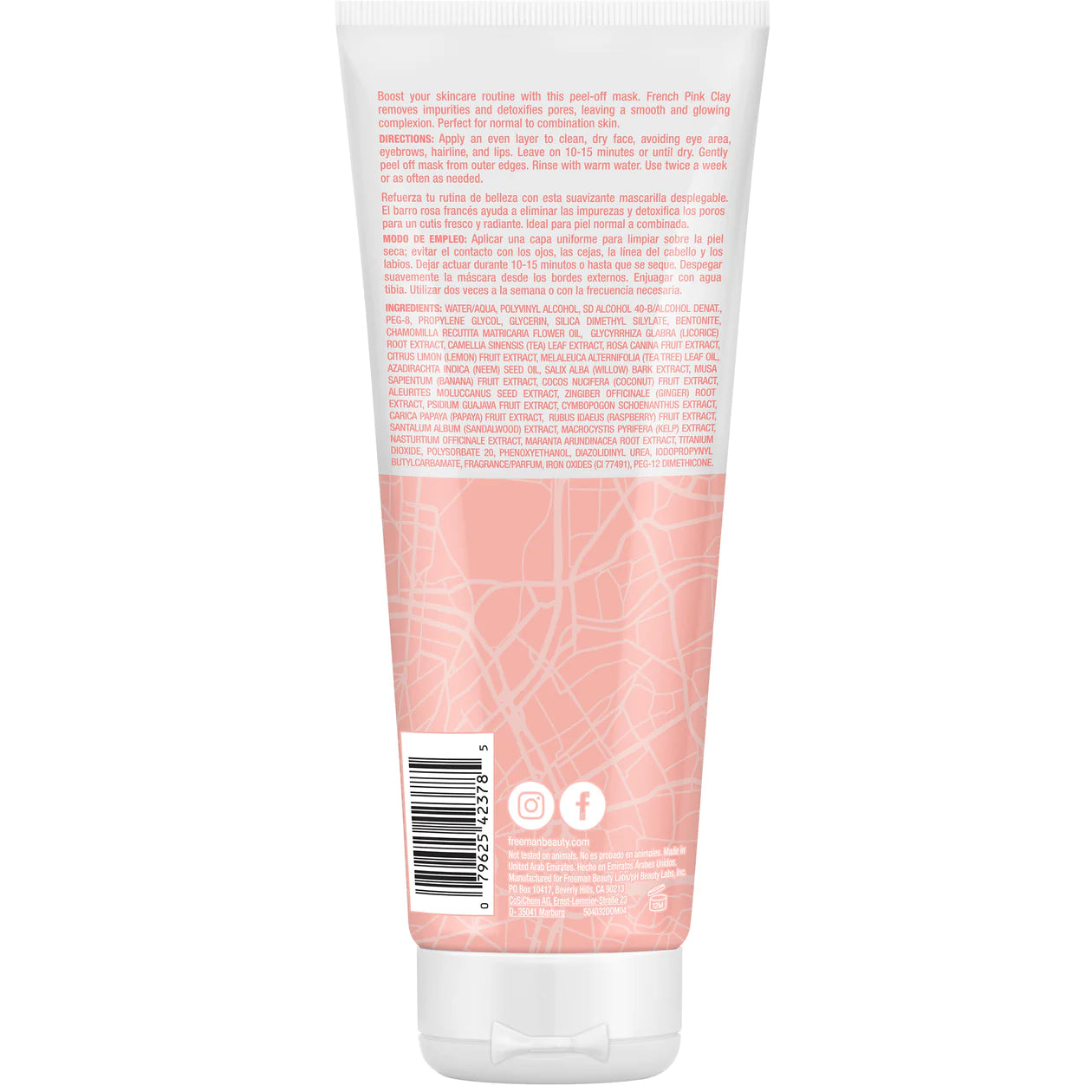 FREEMAN French Pink Clay Peel Off Mask Pore Clearing 175ml