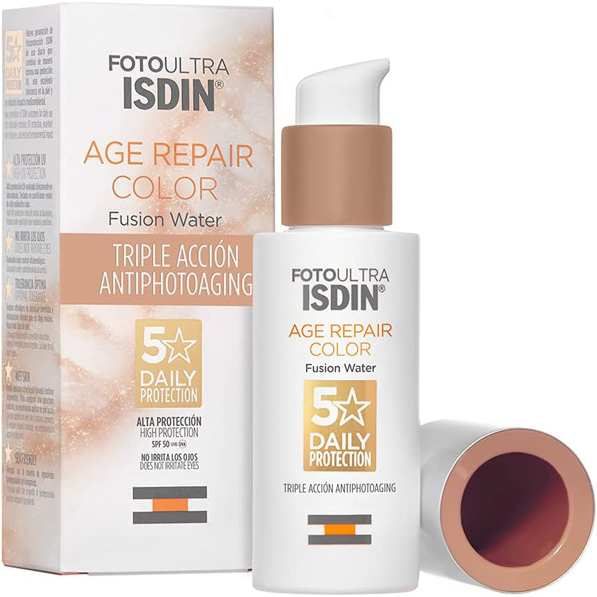 ISDIN FotoUltra AGE REPAIR COLOR Fusion Water SPF 50, Triple Acción Antiedad, 50ml