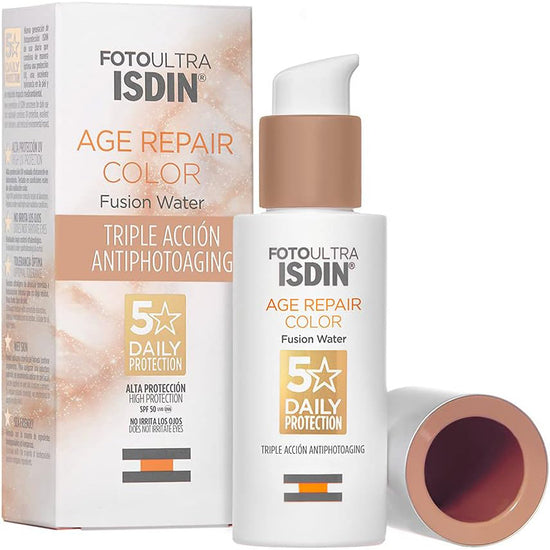 ISDIN FotoUltra AGE REPAIR COLOR Fusion Water SPF 50, Triple Acción Antiedad, 50ml