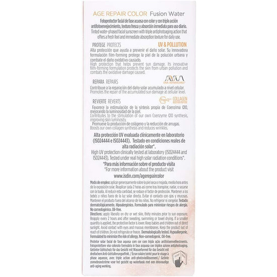 ISDIN FotoUltra AGE REPAIR COLOR Fusion Water SPF 50, Triple Acción Antiedad, 50ml