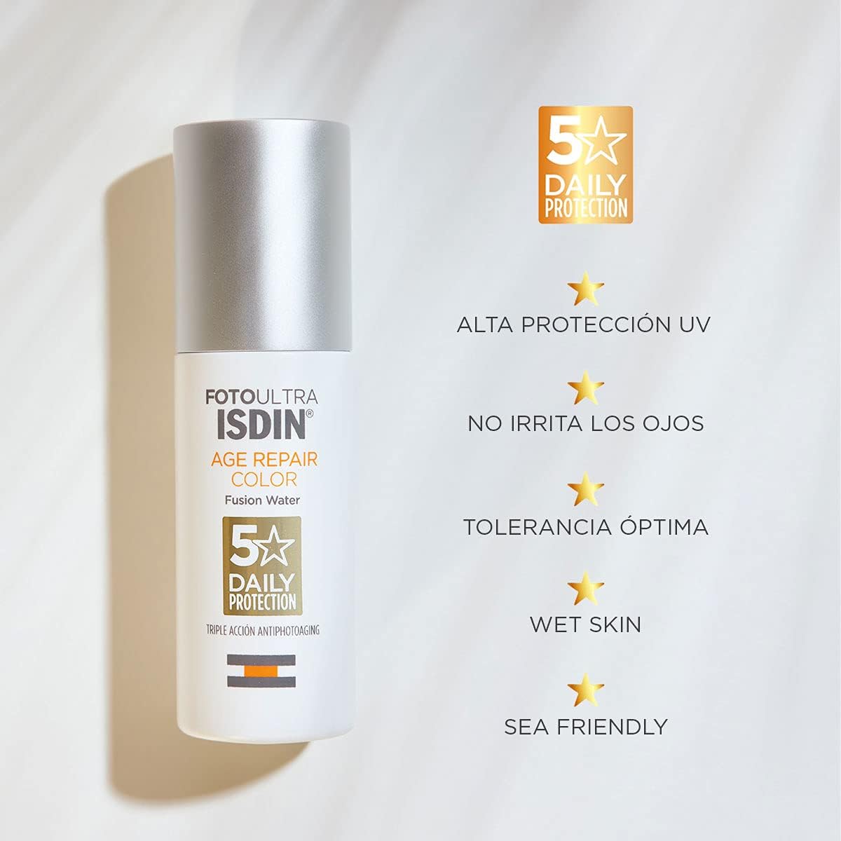 ISDIN FotoUltra AGE REPAIR COLOR Fusion Water SPF 50, Triple Acción Antiedad, 50ml