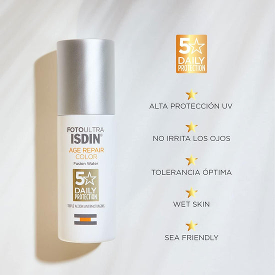 ISDIN FotoUltra AGE REPAIR COLOR Fusion Water SPF 50, Triple Acción Antiedad, 50ml