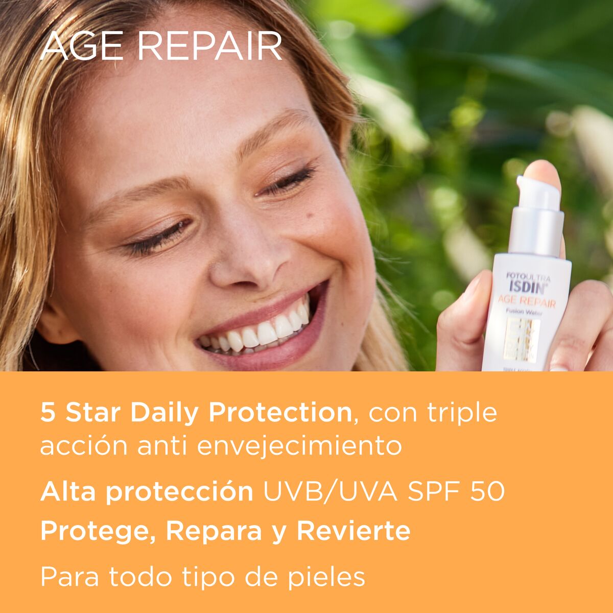 ISDIN FotoUltra AGE REPAIR Fusion Water SPF 50, Triple Acción Antiedad, 50ml