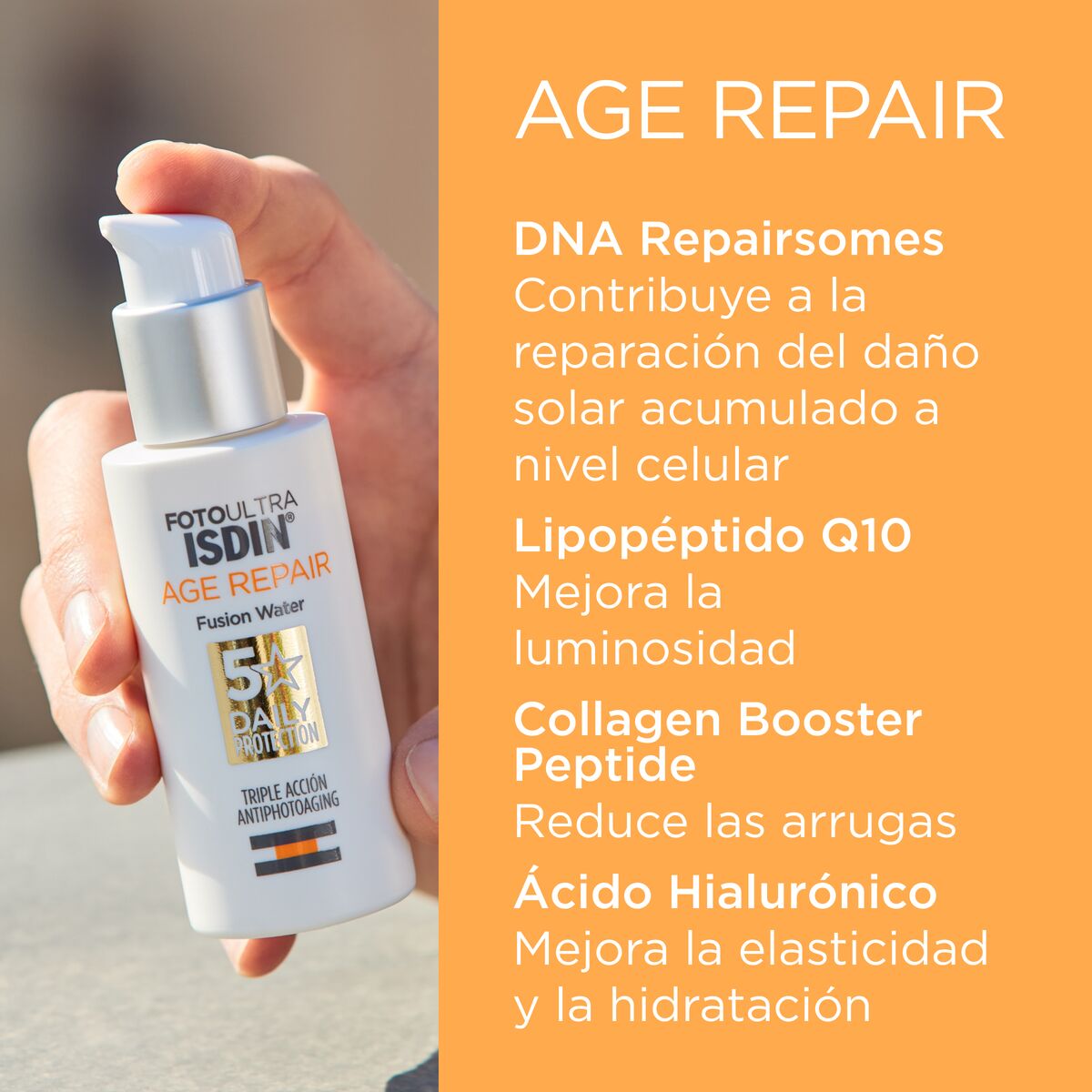 ISDIN FotoUltra AGE REPAIR Fusion Water SPF 50, Triple Acción Antiedad, 50ml