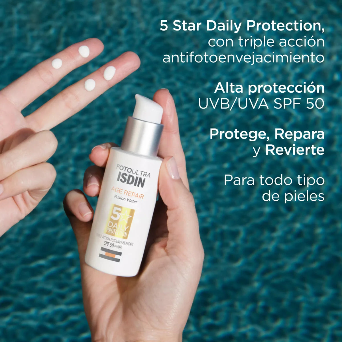 ISDIN FotoUltra AGE REPAIR Fusion Water SPF 50, Triple Acción Antiedad, 50ml