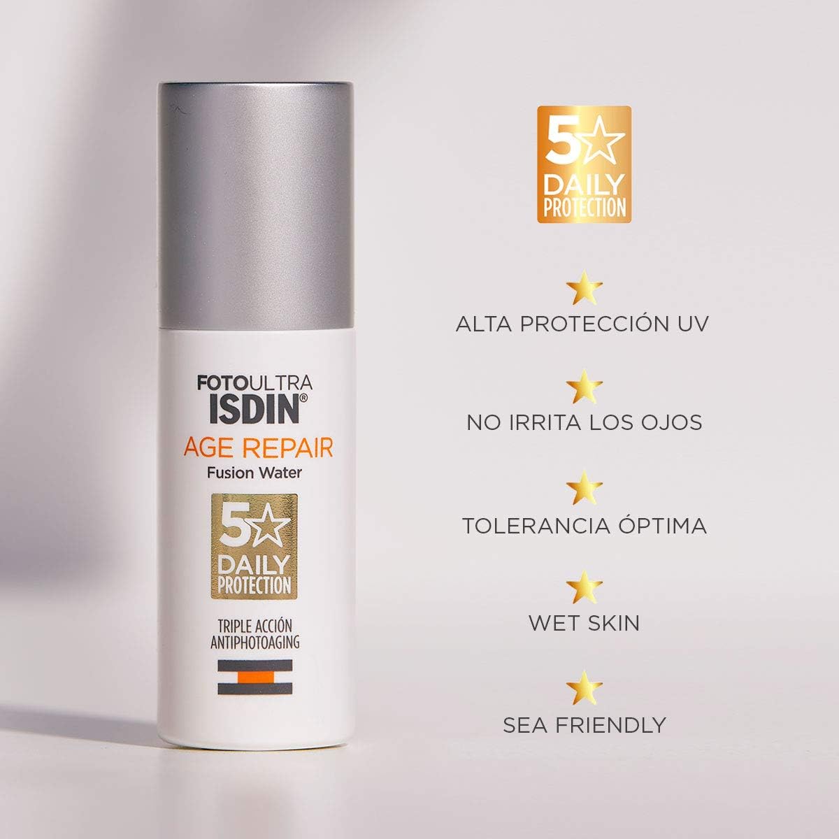 ISDIN FotoUltra AGE REPAIR Fusion Water SPF 50, Triple Acción Antiedad, 50ml