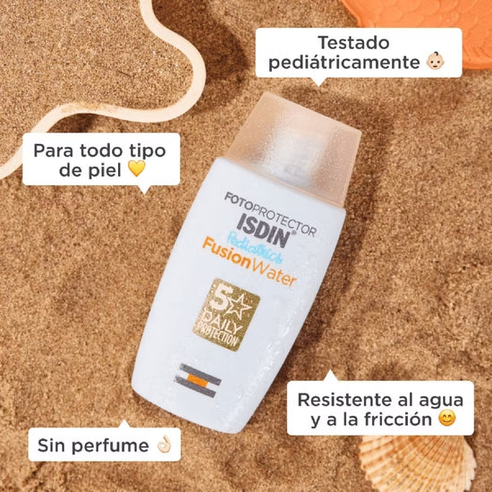 ISDIN Fotoprotector Facial Fusion Water Pediatrico para Niños, SPF50+ 50ml