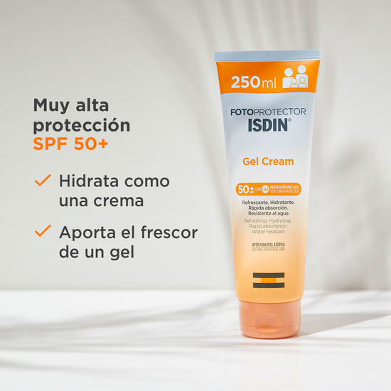 ISDIN Fotoprotector Corporal Gel Cream SPF 50+ para Toda la Familia, 250ml