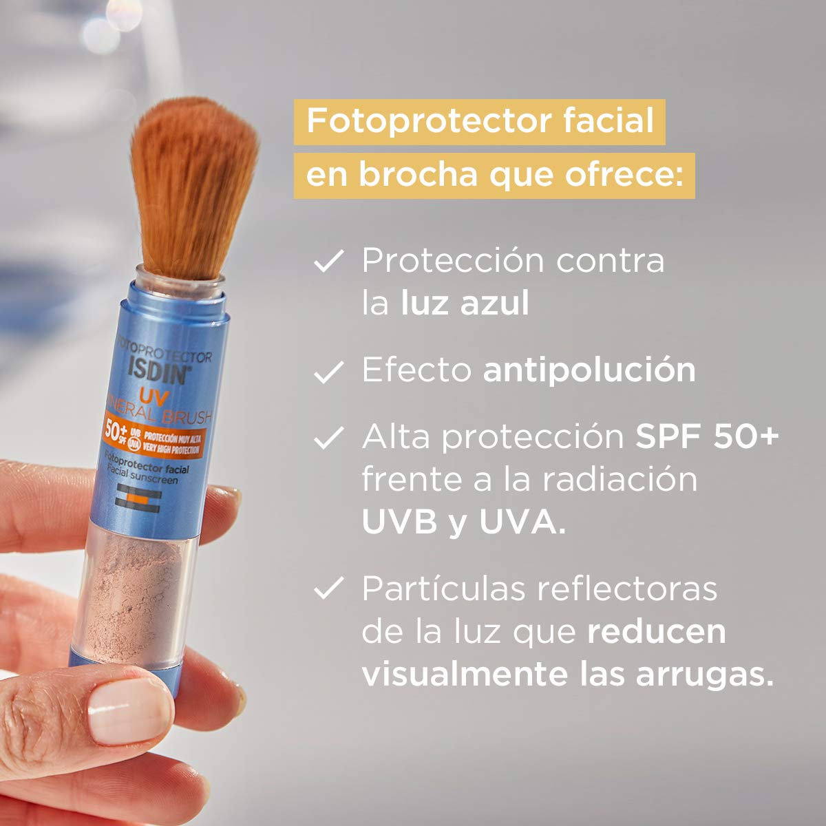 ISDIN Fotoprotector Facial UV Mineral Brush, Protección Luz Azul, UVB y UVA SPF 50