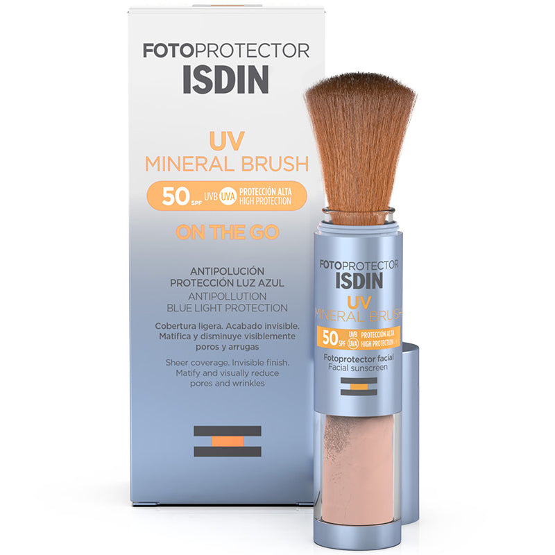 ISDIN Fotoprotector Facial UV Mineral Brush, Protección Luz Azul, UVB y UVA SPF 50