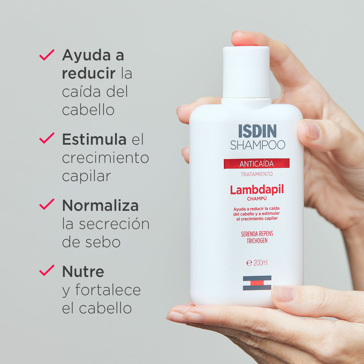 ISDIN Lambdapil Anticaída Champú, Previene y Reduce la Caída del Cabello, 200ml