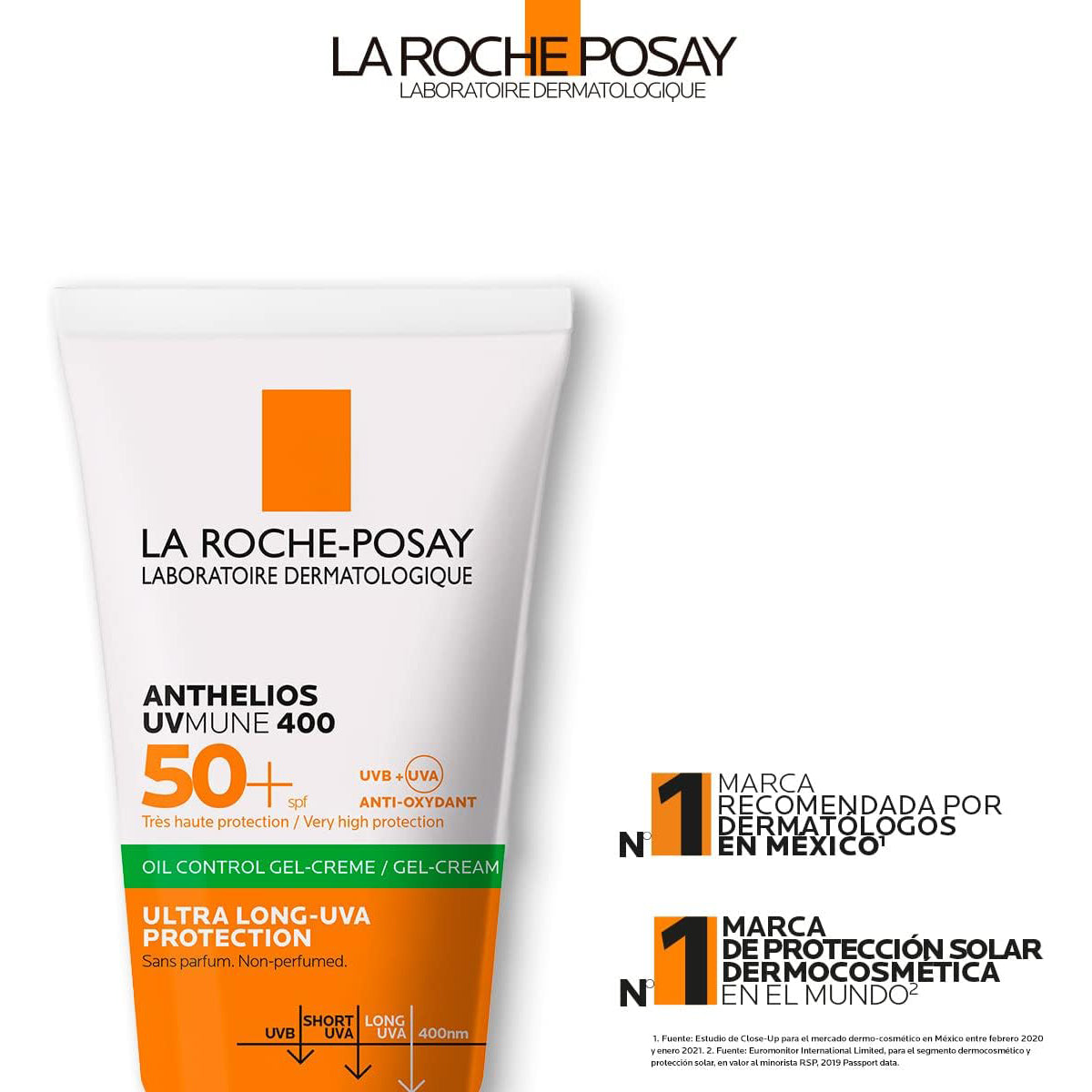 LA ROCHE POSAY Anthelios Toque Seco Gel-Crema Sin Color FPS50+, Anti Brillo, 50ml