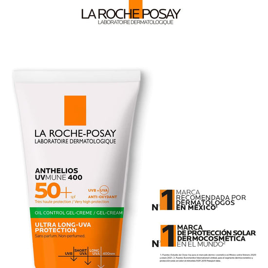 LA ROCHE POSAY Anthelios Toque Seco Gel-Crema Sin Color FPS50+, Anti Brillo, 50ml