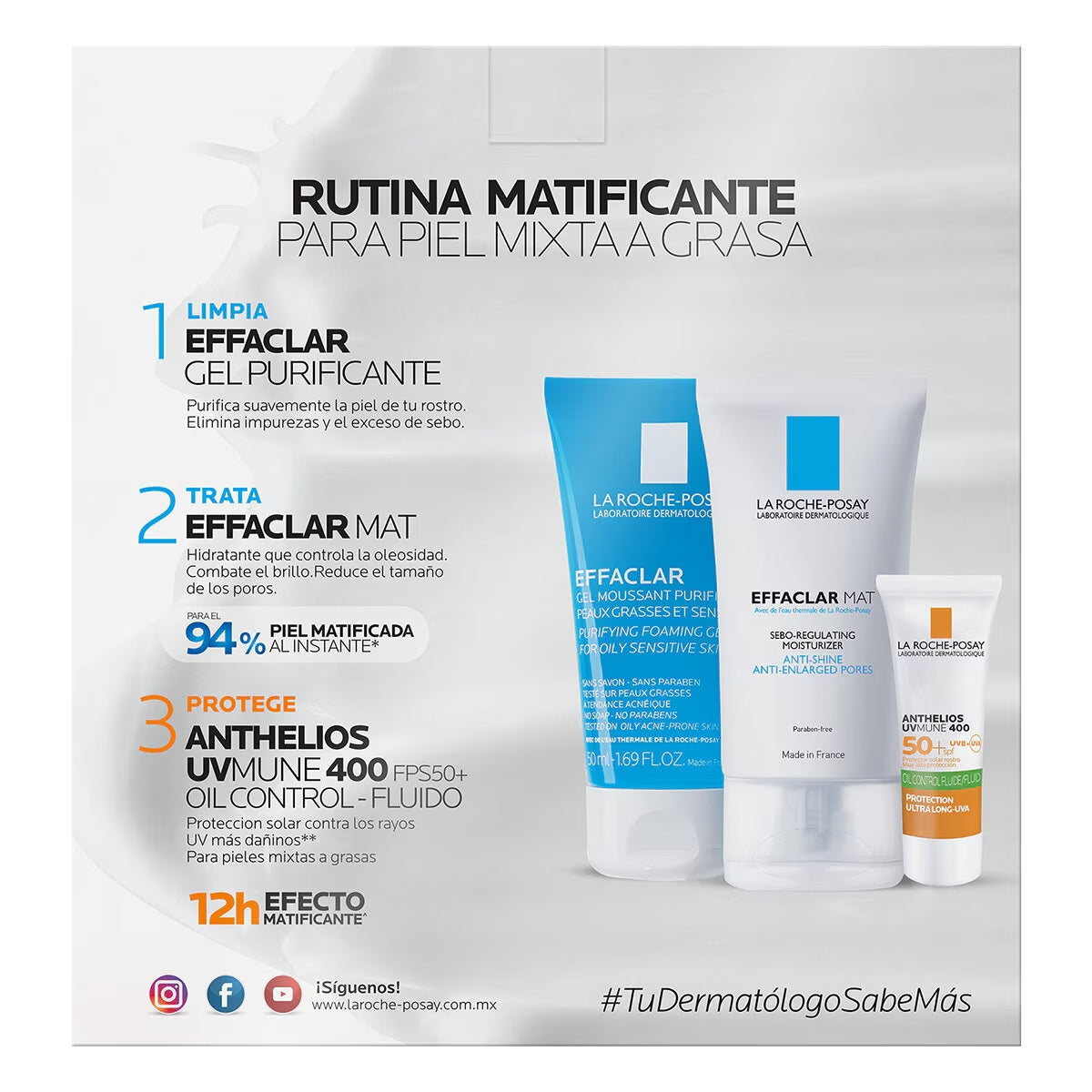 LA ROCHE POSAY Effaclar MAT Hidratante Facial Anti-Brillo, Anti-Poros Dilatados