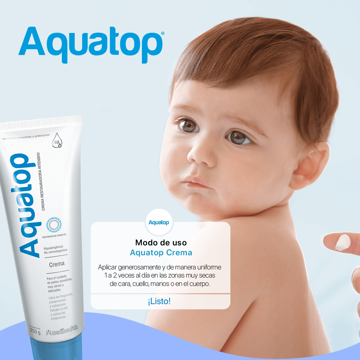 MEDIHEALTH Aquatop Crema Restauradora Intensiva, Hidratación Inmediata, 250gr