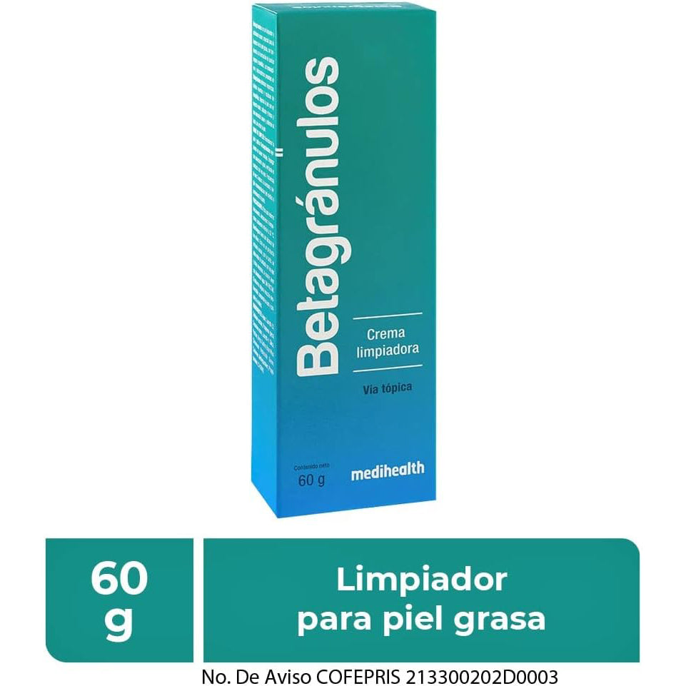MEDIHEALTH Betagránulos Crema Facial Limpiadora y Exfoliante, Piel Grasa, 60gr