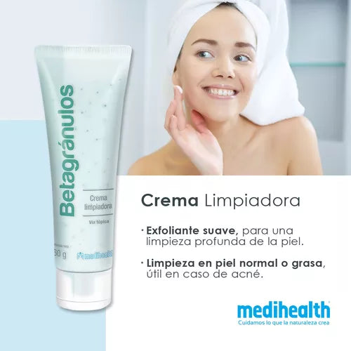 MEDIHEALTH Betagránulos Crema Facial Limpiadora y Exfoliante, Piel Grasa, 60gr