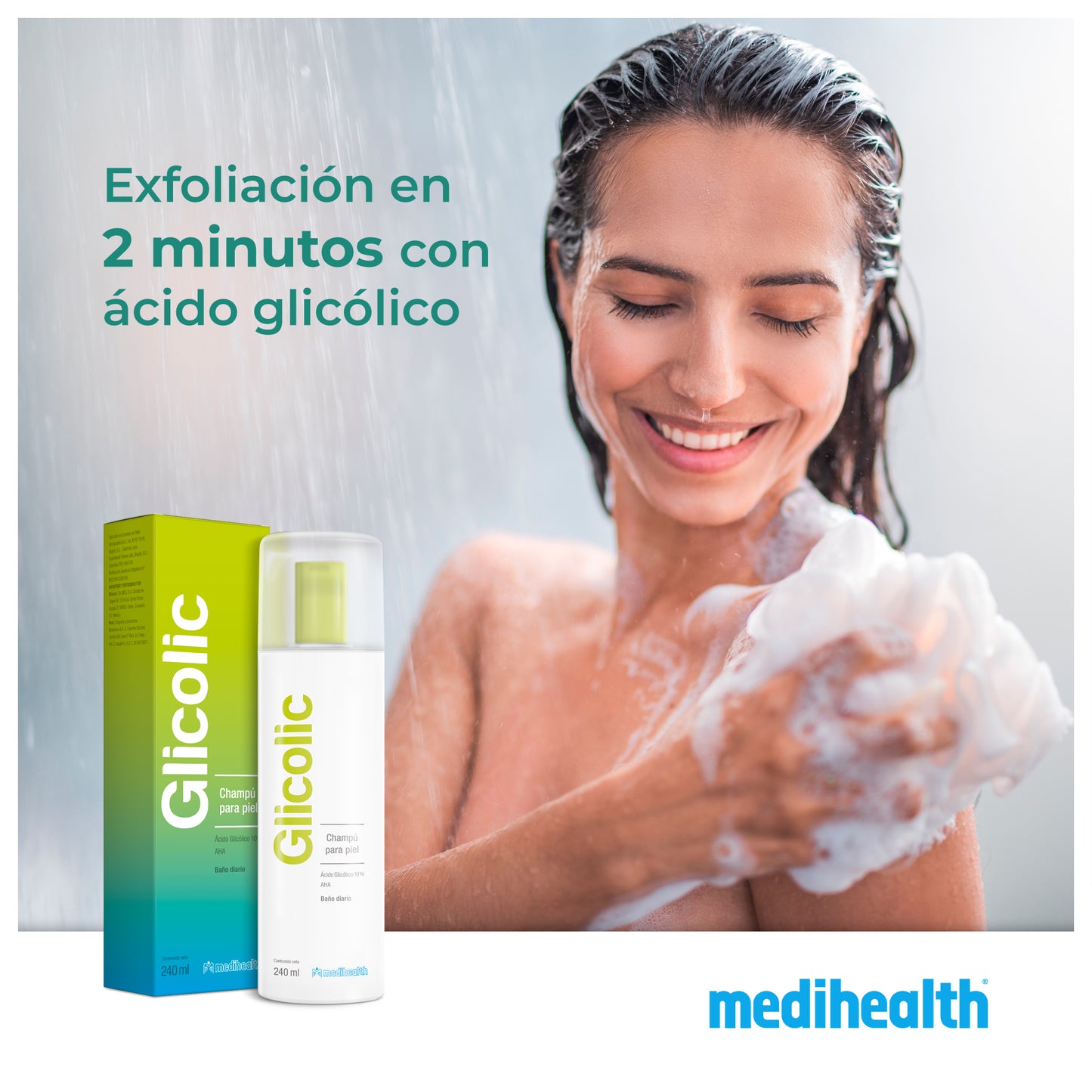 MEDIHEALTH Glicolic Champú para la Piel, Baño Diario, Suavidad y Tersura Natural