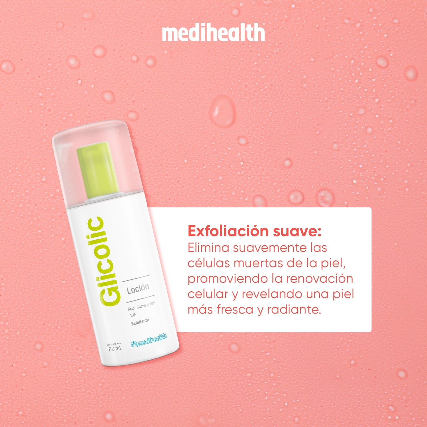 MEDIHEALTH Glicolic Loción, Ácido Glicólico 10% Anti-Edad, Exfoliante, 60ml