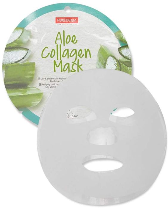 PUREDERM Aloe Collagen Mask, Mascarilla con Extracto de Aloe y Colágeno 18gr