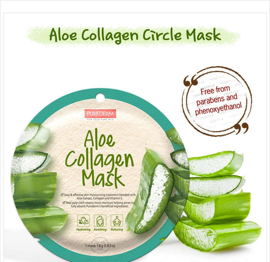 PUREDERM Aloe Collagen Mask, Mascarilla con Extracto de Aloe y Colágeno 18gr