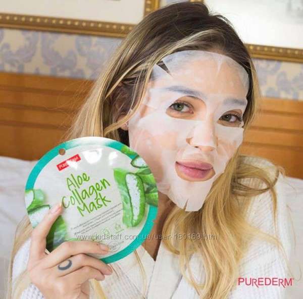 PUREDERM Aloe Collagen Mask, Mascarilla con Extracto de Aloe y Colágeno 18gr