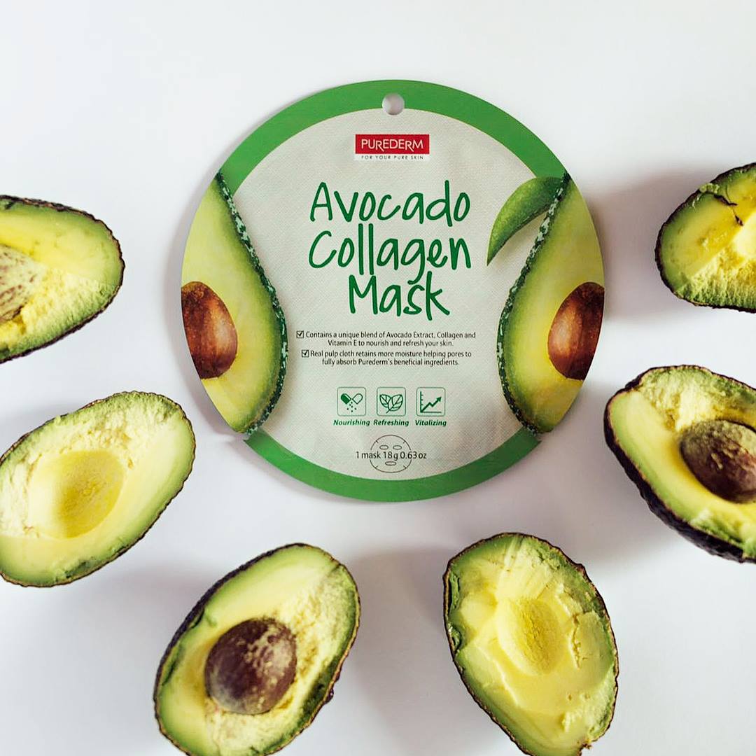 PUREDERM Avocado Collagen Mask, Mascarilla con Extracto de Aguacate 18gr