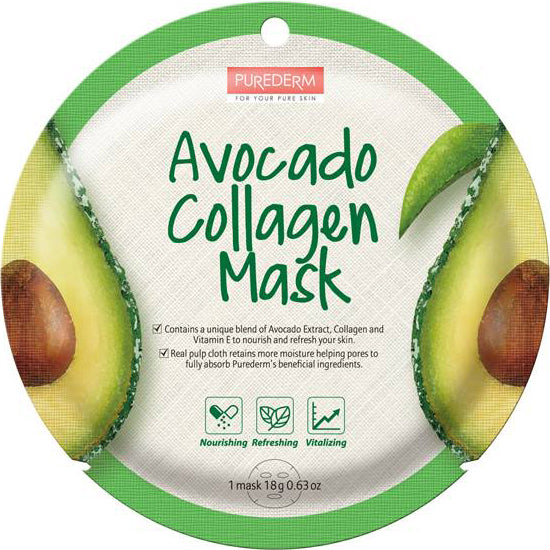 PUREDERM Avocado Collagen Mask, Mascarilla con Extracto de Aguacate 18gr