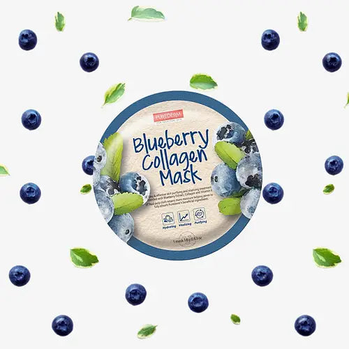 PUREDERM Blueberry Collagen Mask, Mascarilla Mora Azul y Colágeno 18gr