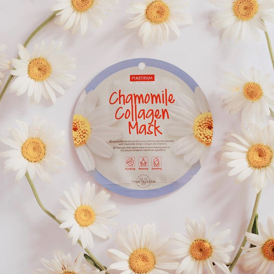 PUREDERM Chamomile Collagen Mask, Mascarilla de Manzanilla + Colágeno 18gr