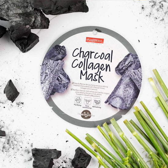 PUREDERM Charcoal Collagen Mask, Mascarilla Carbón Activado + Colágeno