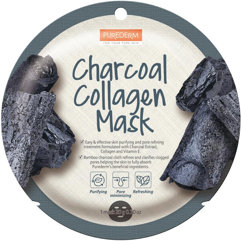 PUREDERM Charcoal Collagen Mask, Mascarilla Carbón Activado + Colágeno