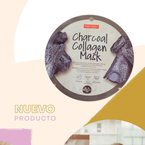 PUREDERM Charcoal Collagen Mask, Mascarilla Carbón Activado + Colágeno