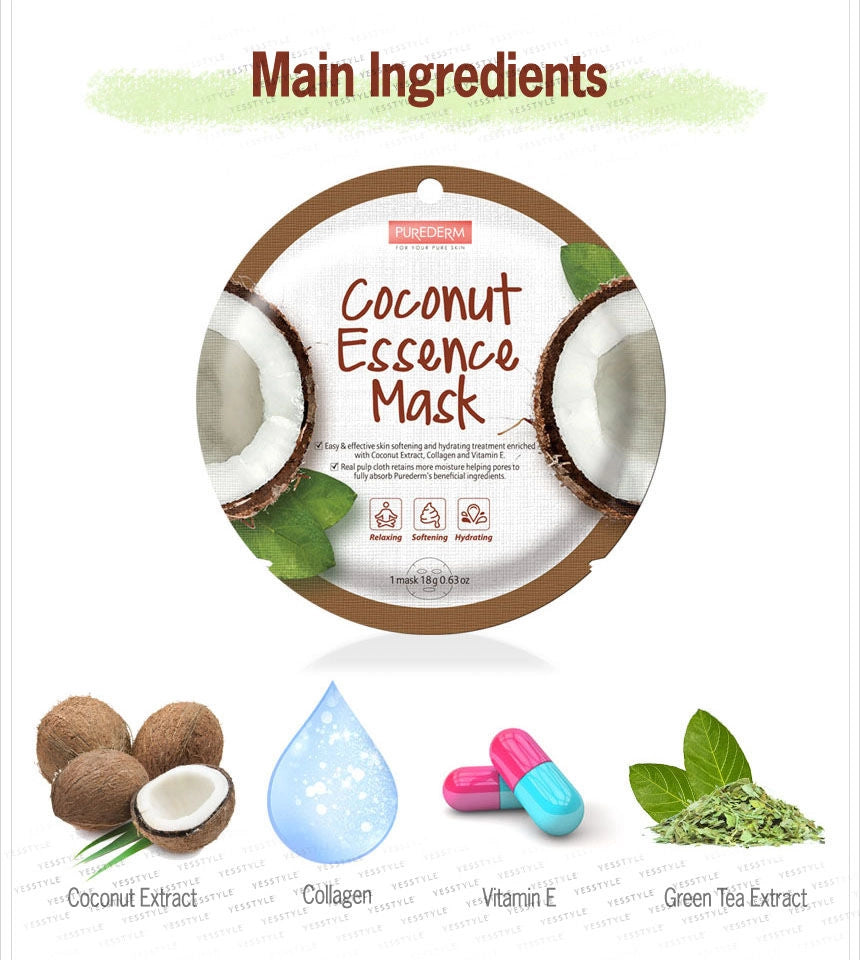 PUREDERM Coconut Essence Mask, Mascarilla con Esencia de Coco 18gr