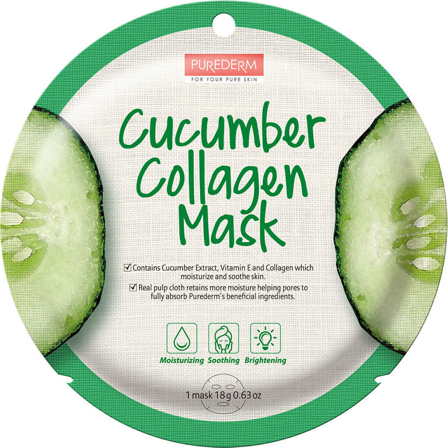 PUREDERM Cucumber Collagen Mask, Mascarilla Pepino + Colágeno 18gr