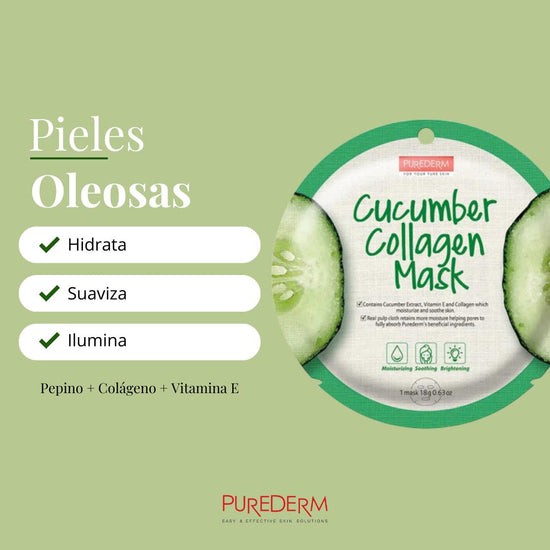 PUREDERM Cucumber Collagen Mask, Mascarilla Pepino + Colágeno 18gr