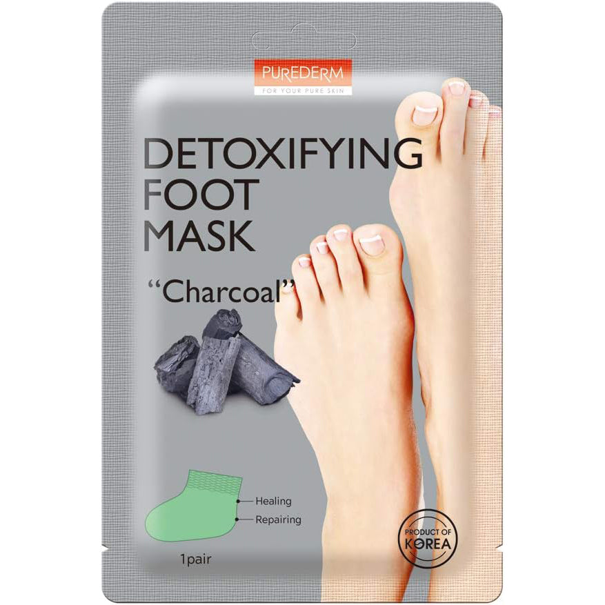 PUREDERM Detoxifying Foot Mask Charcoal, Máscara Detoxificante para Pies