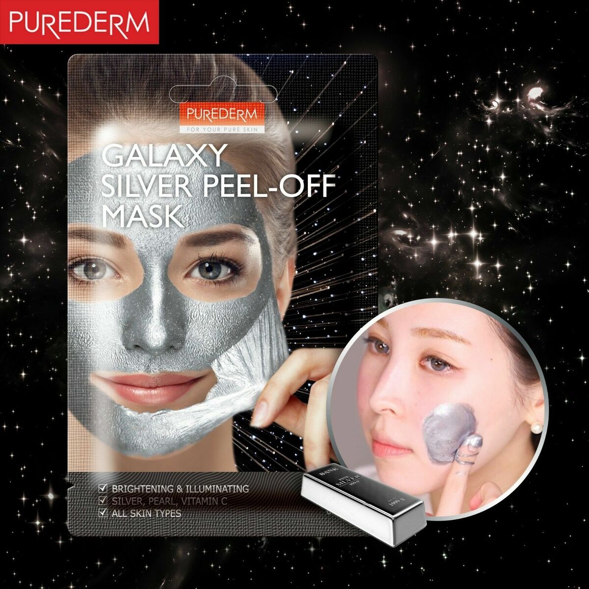 PUREDERM Galaxy Silver Peel-off Mask, Mascarilla Despegable 10gr