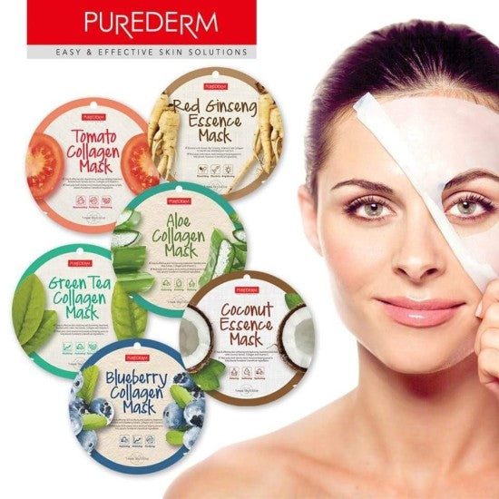 PUREDERM Green Tea Collagen Mask, Mascarilla Té Verde + Colágeno 18gr