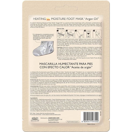 PUREDERM Heating Moisture Foot Mask Argan Oil, Máscara para Pies 1 Par