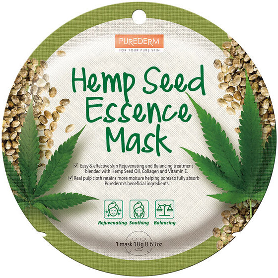 PUREDERM Hemp Seed Essence Mask, Mascarilla de Semilla De Cáñamo 18gr