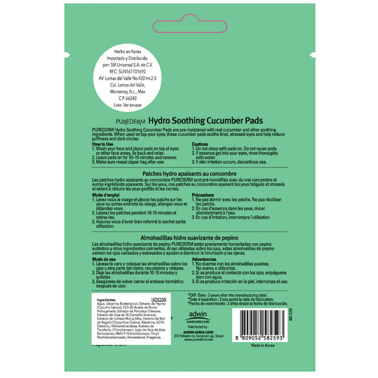 PUREDERM Hydro Soothing Cucumber Pads, Almohadillas de Pepino