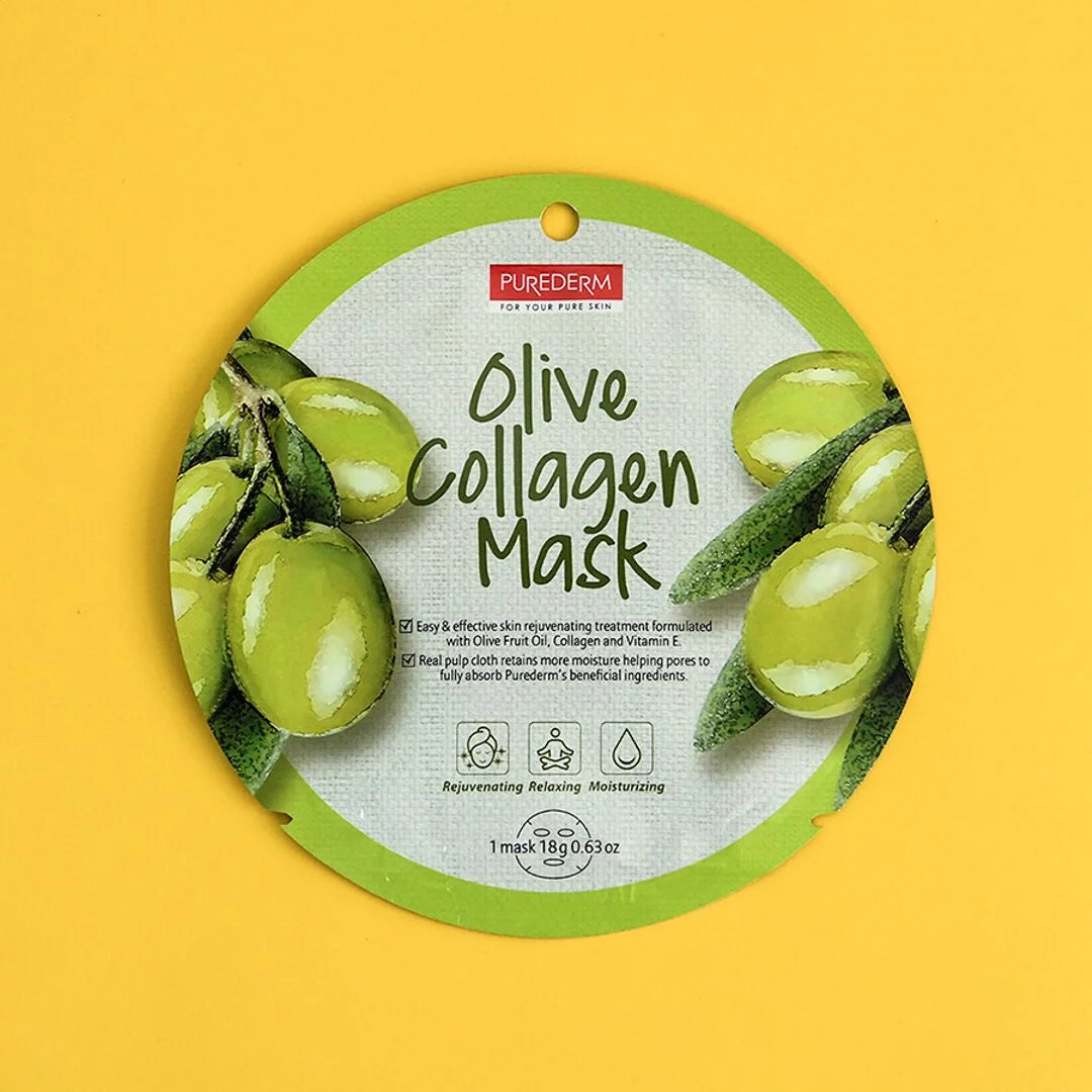 PUREDERM Olive Collagen Mask, Mascarilla Olive + Colágeno 18gr