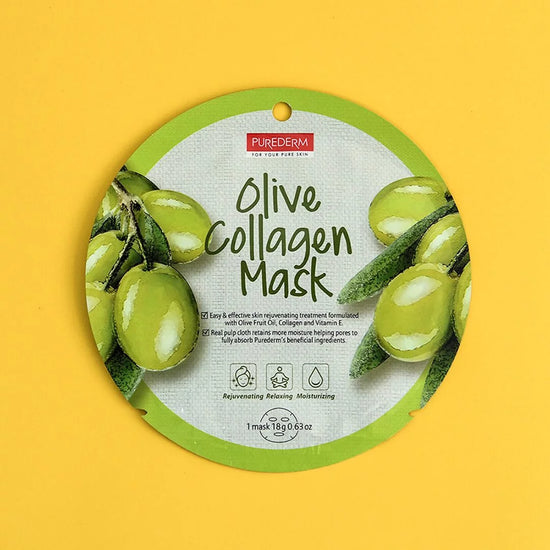 PUREDERM Olive Collagen Mask, Mascarilla Olive + Colágeno 18gr