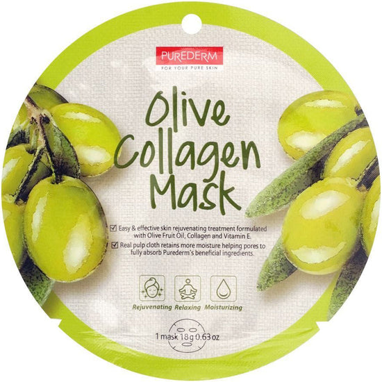 PUREDERM Olive Collagen Mask, Mascarilla Olive + Colágeno 18gr