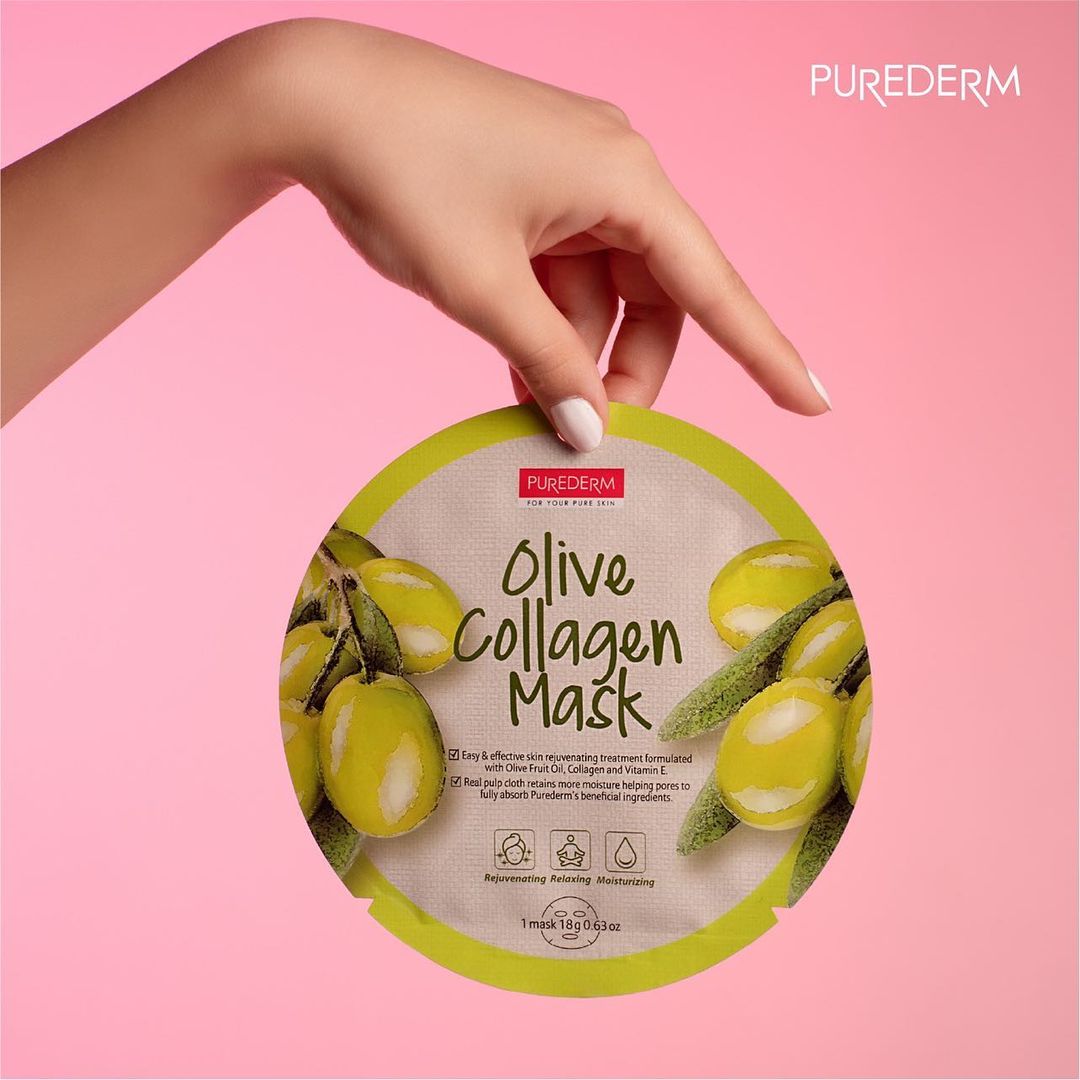 PUREDERM Olive Collagen Mask, Mascarilla Olive + Colágeno 18gr